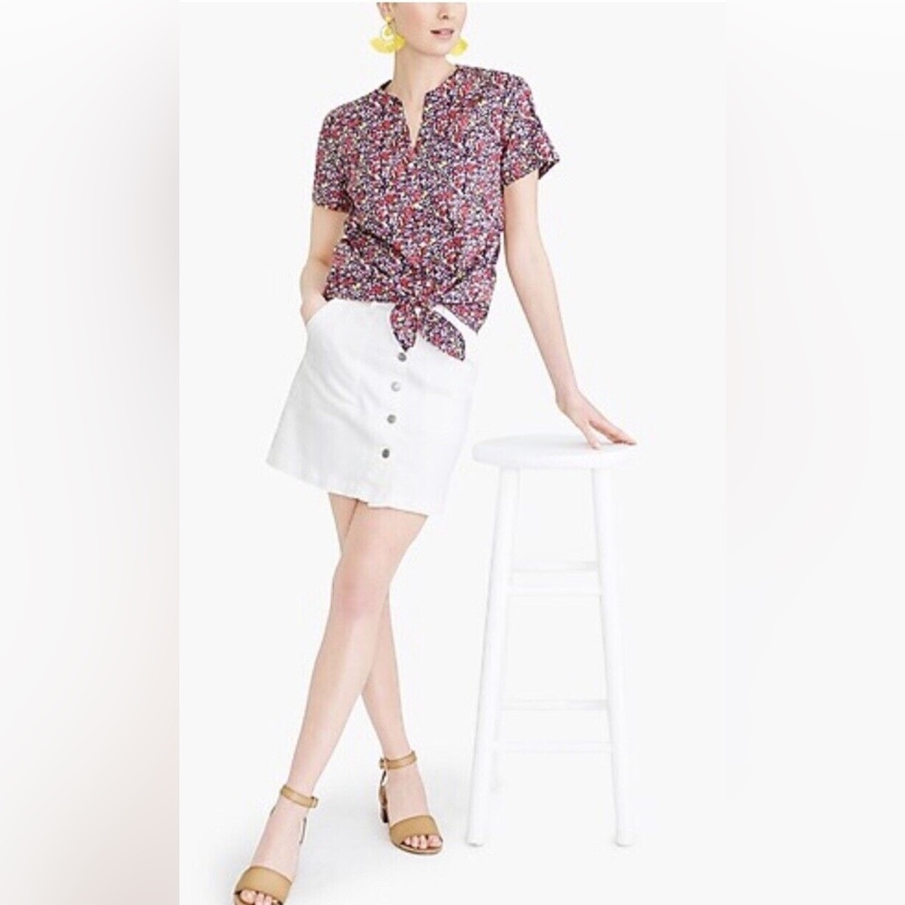 J Crew Floral Print Tie Front Button Up Shirt Size XSmall